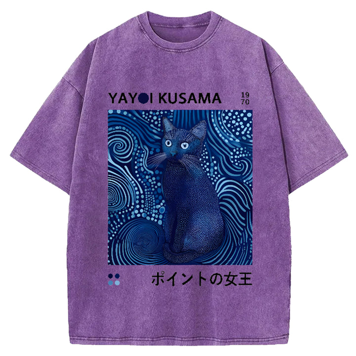 Yayoi Kusama Flower Vintage Japanese Design Washed Crew Neck T-Shirt