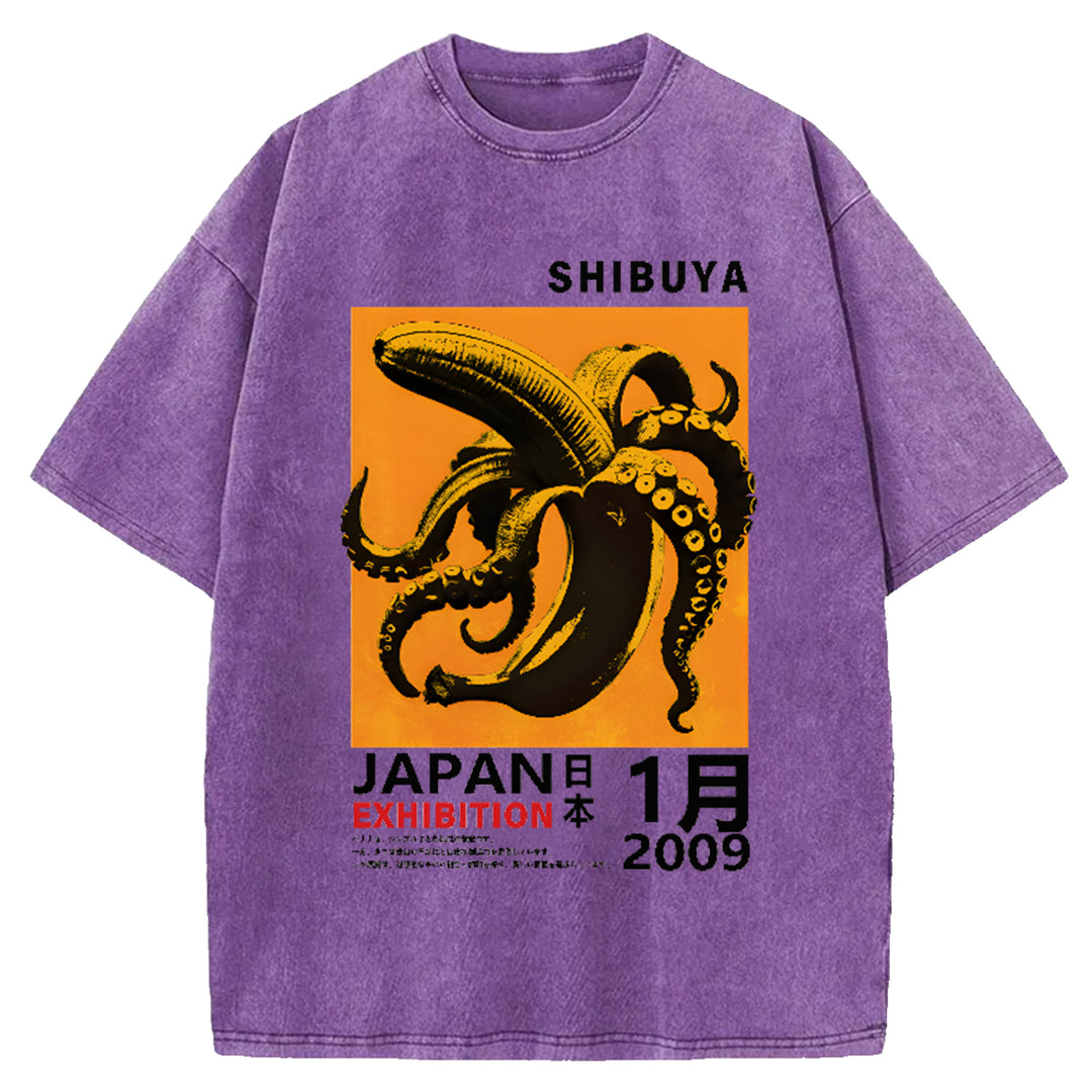 SHIBUYA Vintage Shrimp Japanese Design Washed Crew Neck T-Shirt
