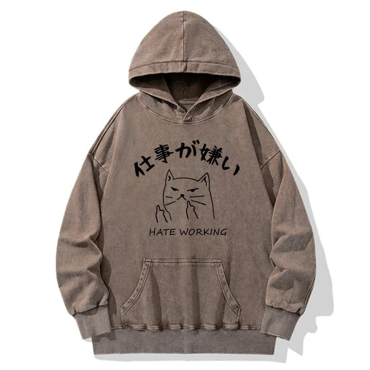 A Cat That Hates Work Washed Hoodie