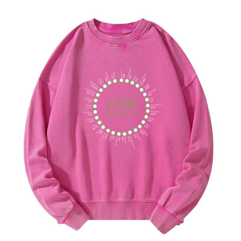 Yamanote Line Stations Circle Washed Sweatshirt
