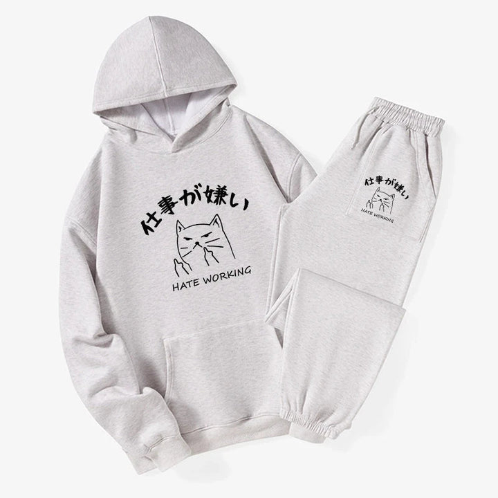 A Cat That Hates Work Fleece Lined Hoodie Set