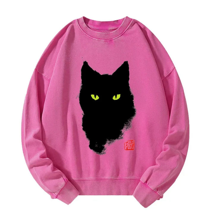 Cat Sharp Gaze Washed Sweatshirt