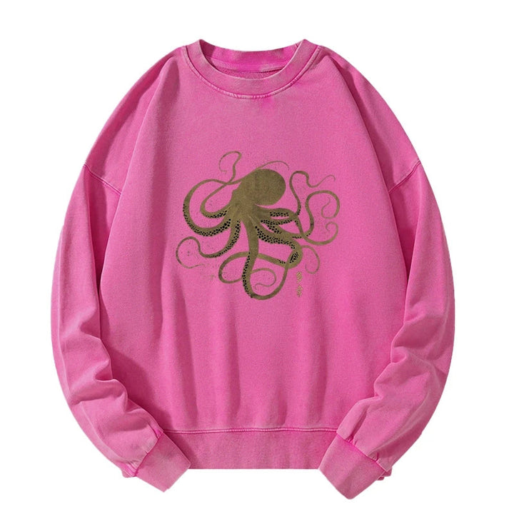 Octopus Japanese Gold Print Tattoo Washed Sweatshirt