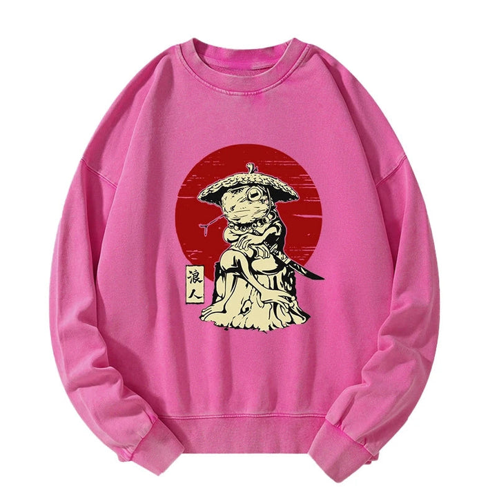 Rounin Japanese Frog Samurai Washed Sweatshirt