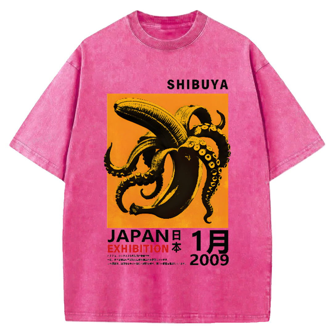 SHIBUYA Vintage Shrimp Japanese Design Washed Crew Neck T-Shirt