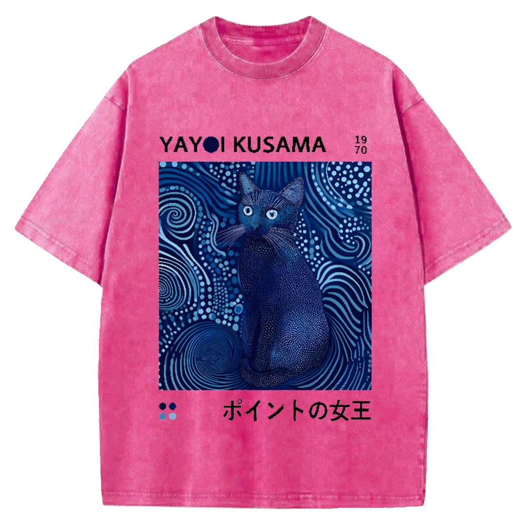 Yayoi Kusama Flower Vintage Japanese Design Washed Crew Neck T-Shirt