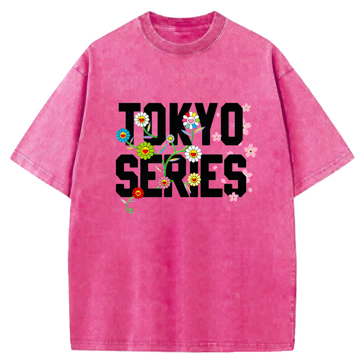 Tokyo Series Vintage Design Washed Crew Neck T-Shirt