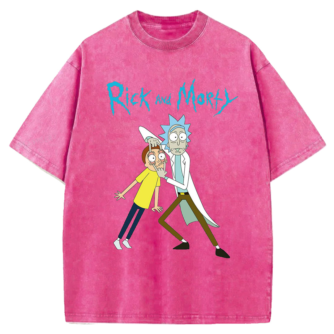 Funny Cartoon Washed Crew Neck T-shirt