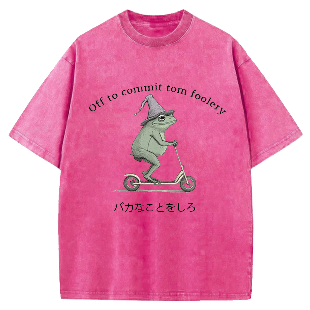 Off To Commit Tom Foolery Vintage Design Washed Crew Neck T-Shirt