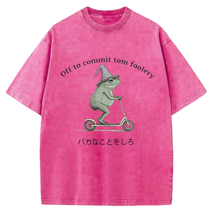 Off To Commit Tom Foolery Vintage Design Washed Crew Neck T-Shirt