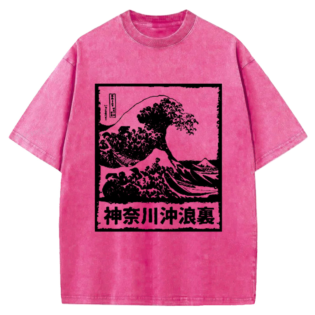 Kanagawa Wave Washed Crew Neck T-Shirt
