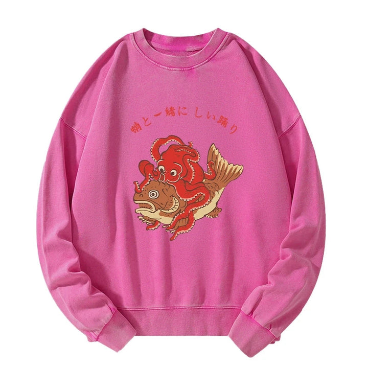 Octopus And Koi Dance Together Washed Sweatshirt
