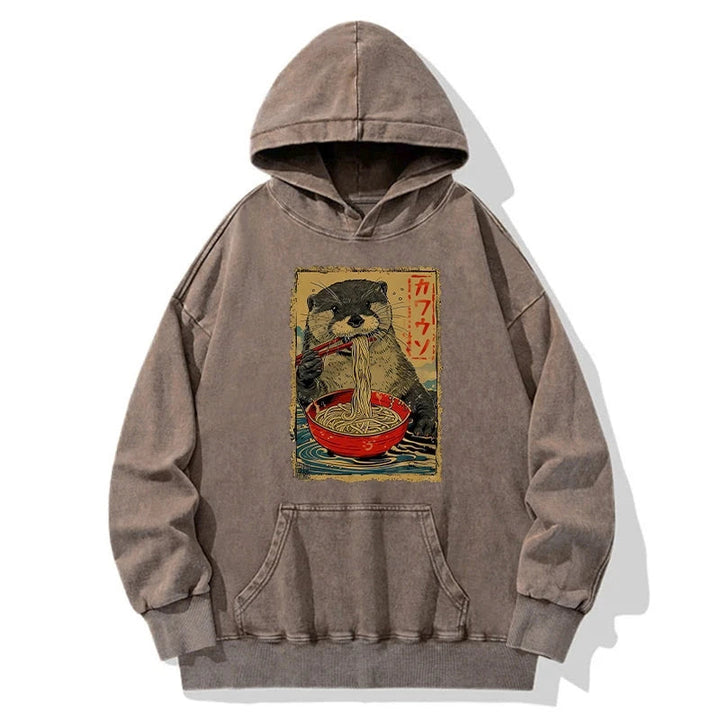 Otter Eating Ramen Japan Washed Hoodie