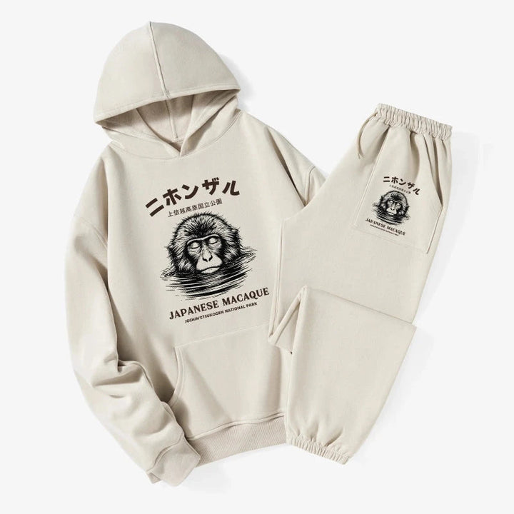 The Macaque Monkey In The Bath Japanese Fleece Lined Hoodie Set