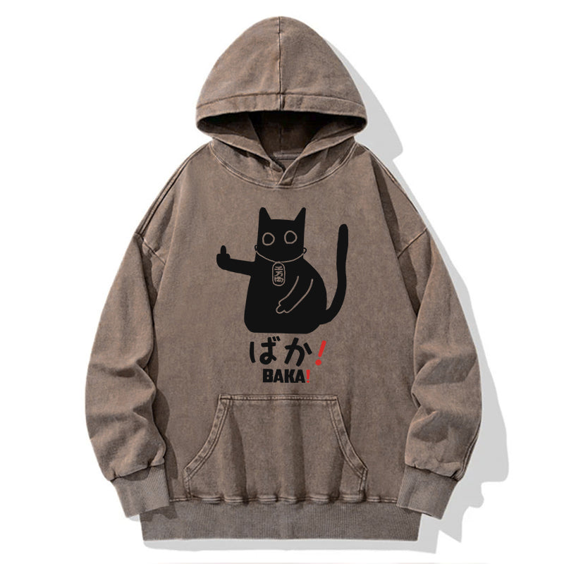 Japanese Baka Cat  Washed Hoodie