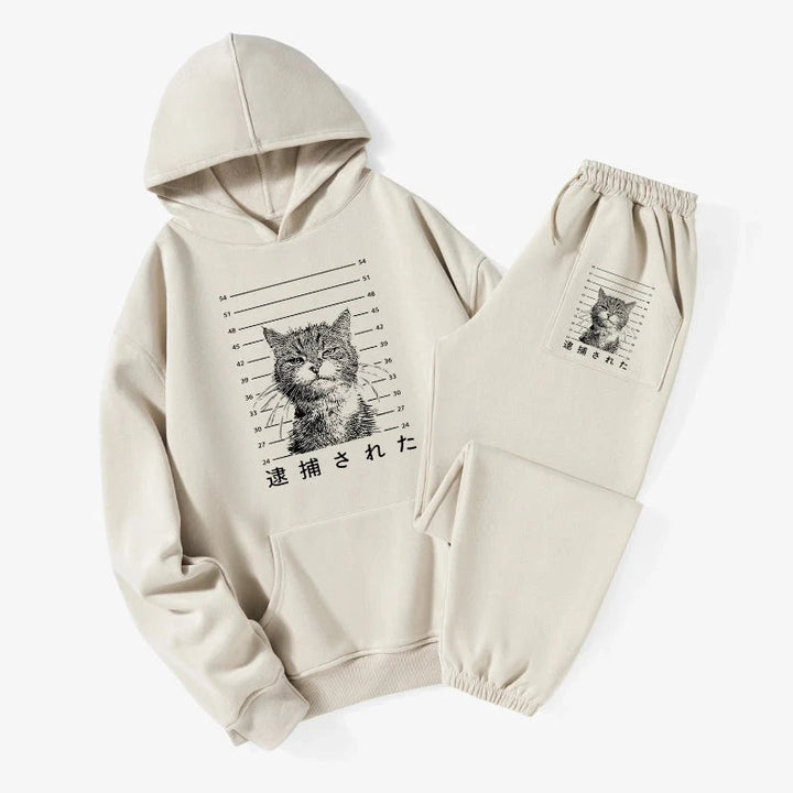 Cat That Was Arrested Fleece Lined Hoodie Set