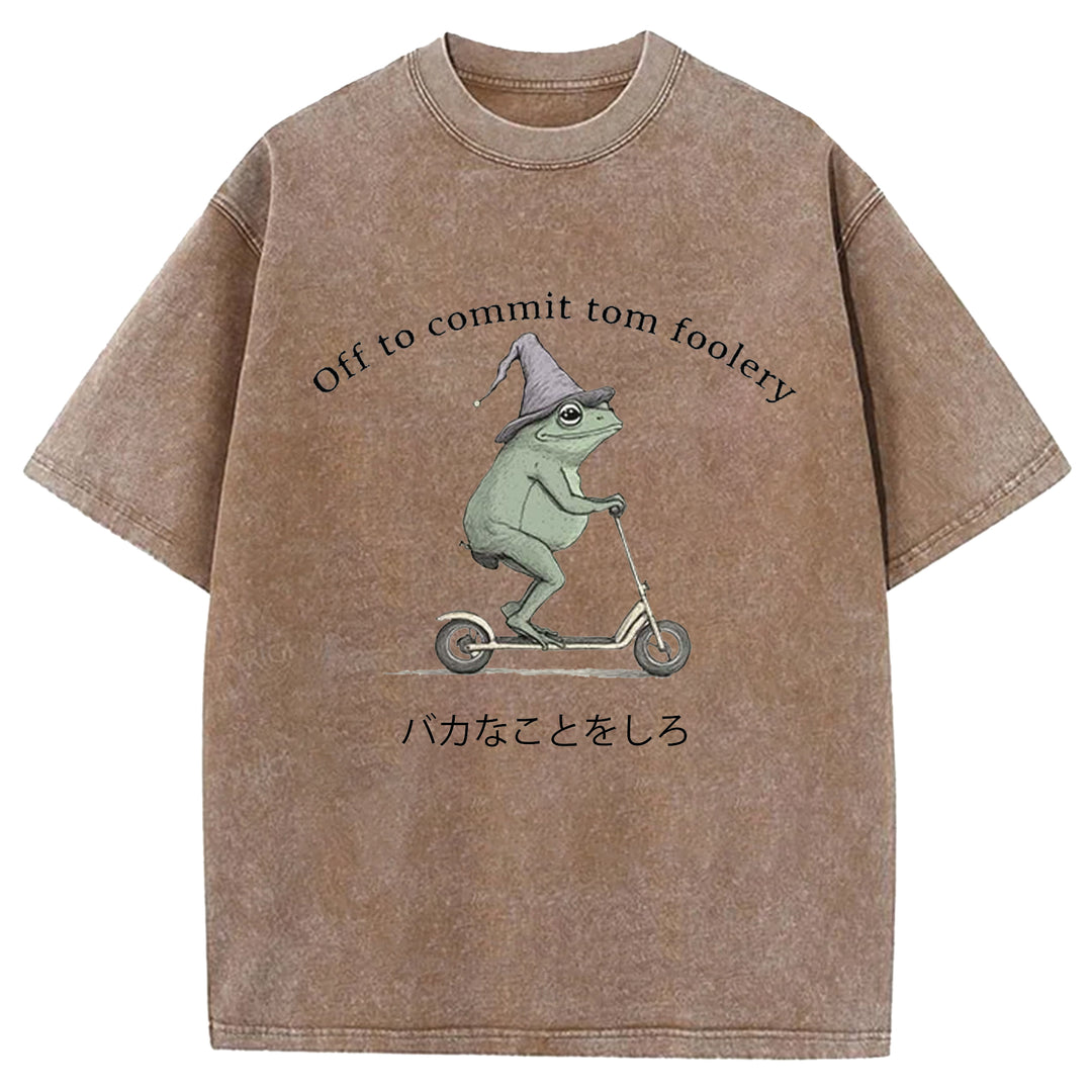 Off To Commit Tom Foolery Vintage Design Washed Crew Neck T-Shirt