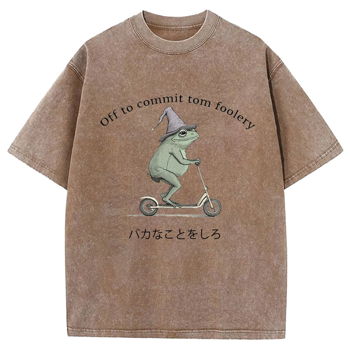 Off To Commit Tom Foolery Vintage Design Washed Crew Neck T-Shirt