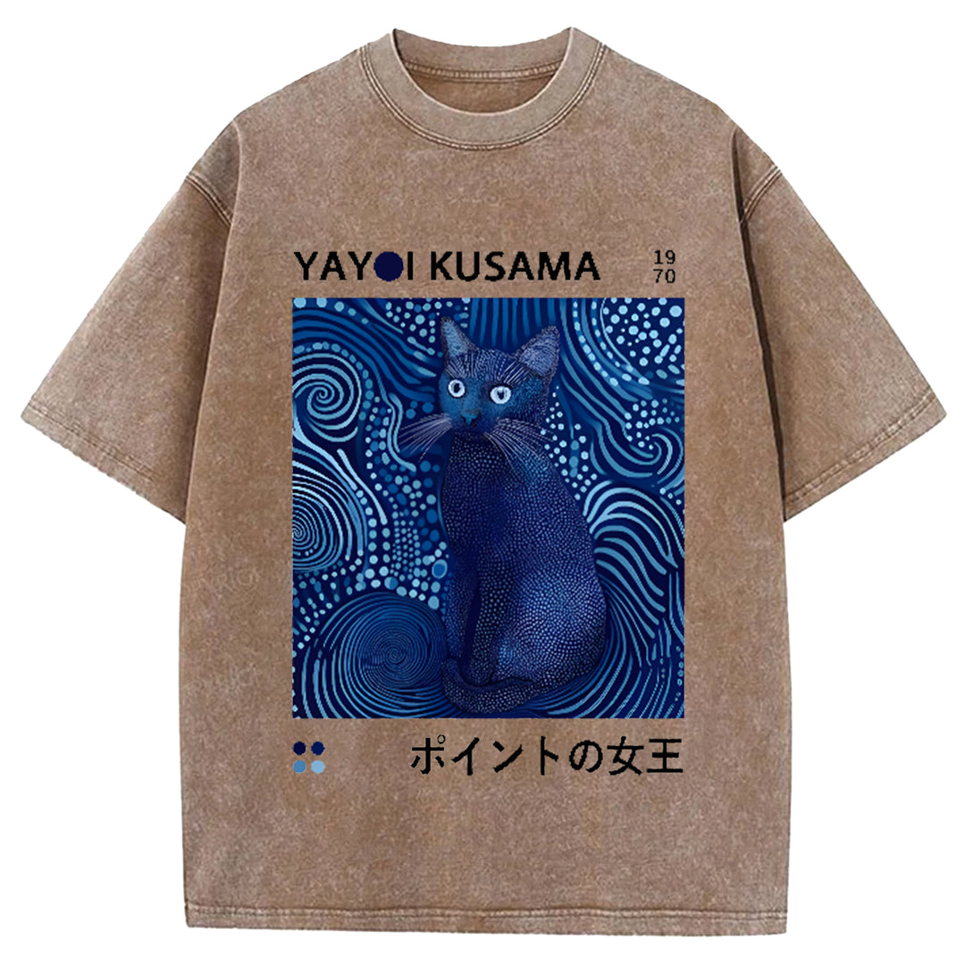 Yayoi Kusama Flower Vintage Japanese Design Washed Crew Neck T-Shirt