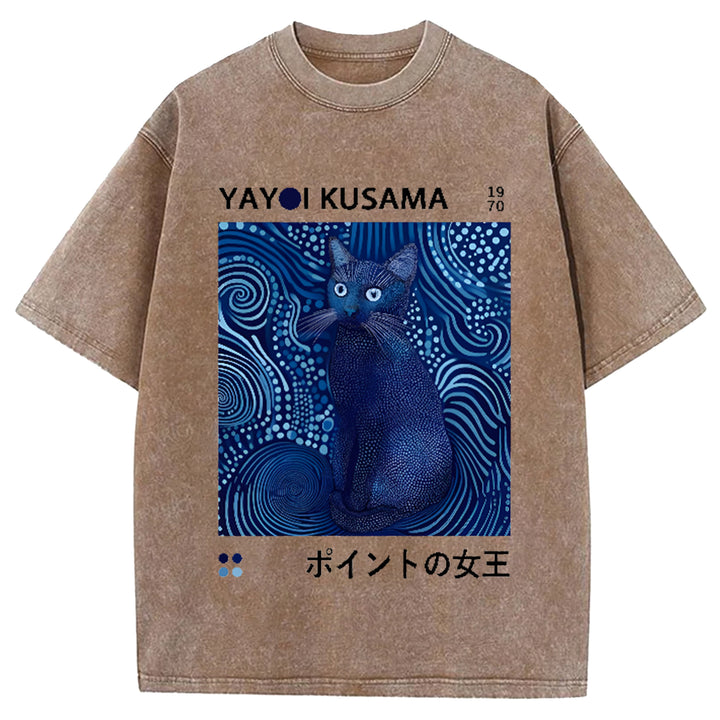 Yayoi Kusama Flower Vintage Japanese Design Washed Crew Neck T-Shirt