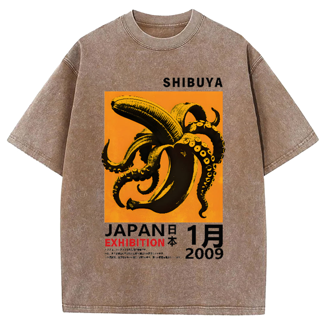 SHIBUYA Vintage Shrimp Japanese Design Washed Crew Neck T-Shirt