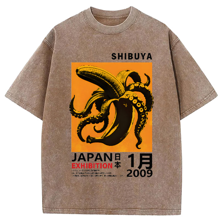 SHIBUYA Vintage Shrimp Japanese Design Washed Crew Neck T-Shirt