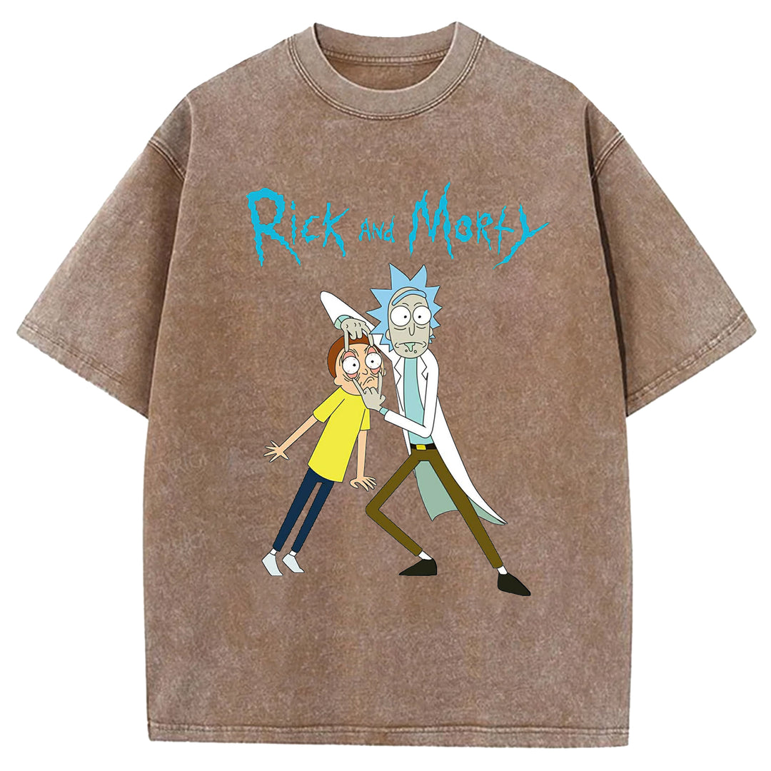 Funny Cartoon Washed Crew Neck T-shirt