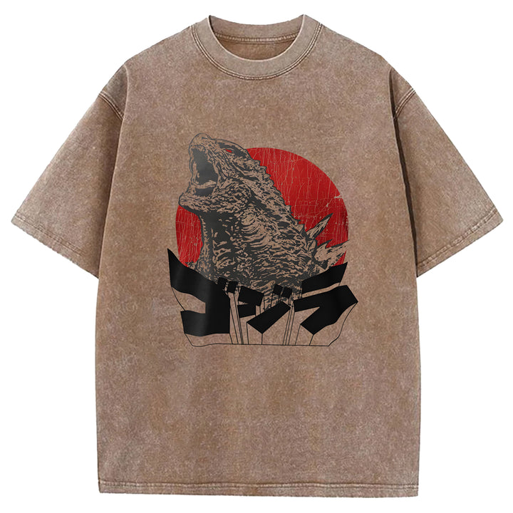 Japanese Godzilla Washed Crew Neck T-Shirt