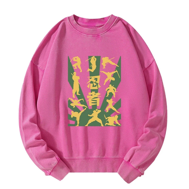 Japanese Ninja Print Washed Sweatshirt