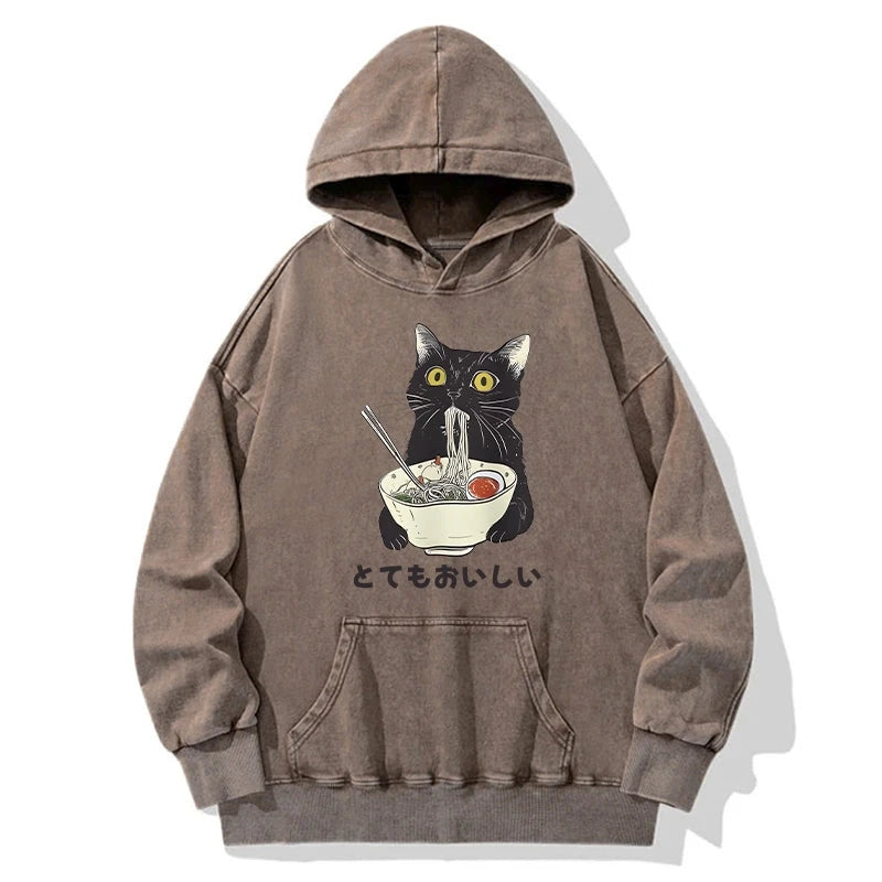 Cats Eat Ramen Noodles Washed Hoodie