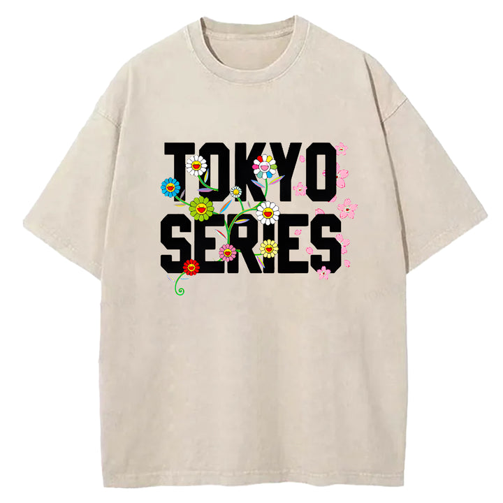 Tokyo Series Vintage Design Washed Crew Neck T-Shirt