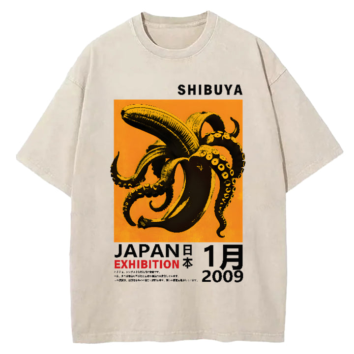 SHIBUYA Vintage Shrimp Japanese Design Washed Crew Neck T-Shirt