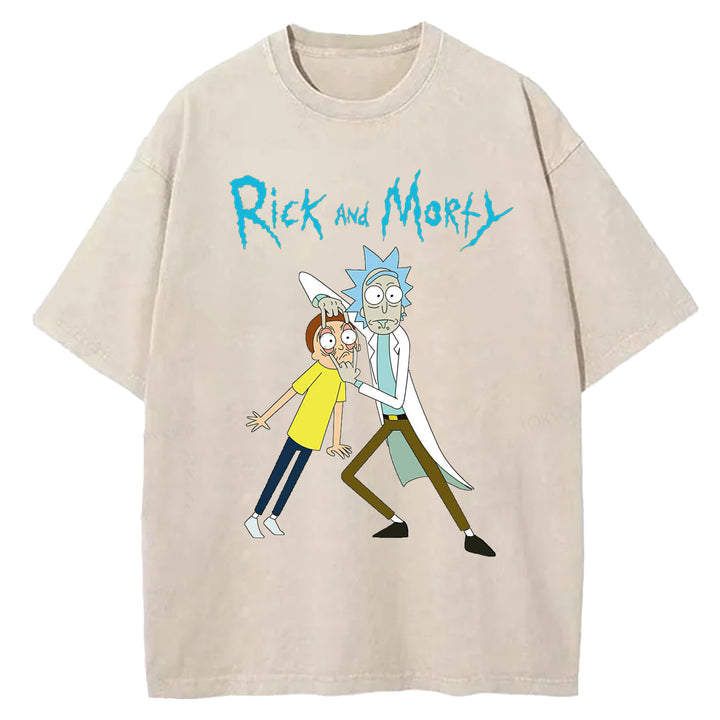 Funny Cartoon Washed Crew Neck T-shirt