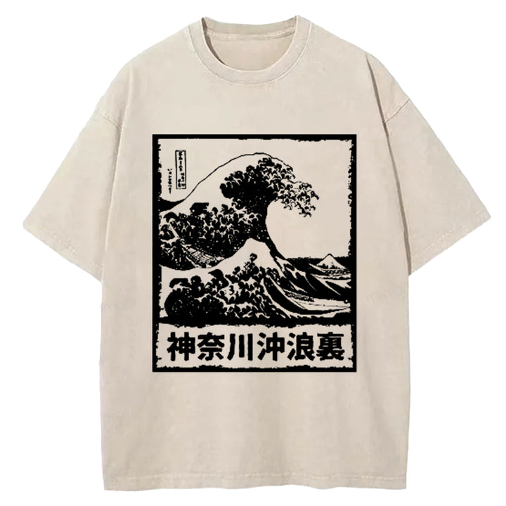 Kanagawa Wave Washed Crew Neck T-Shirt