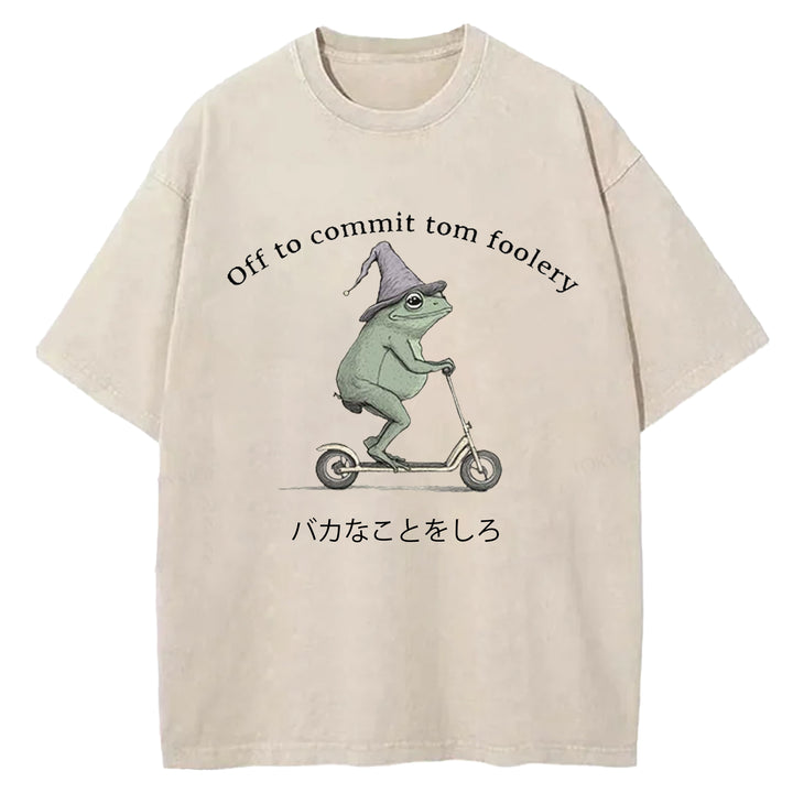 Off To Commit Tom Foolery Vintage Design Washed Crew Neck T-Shirt