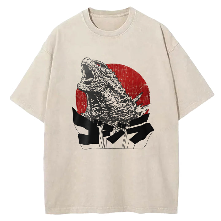Japanese Godzilla Washed Crew Neck T-Shirt