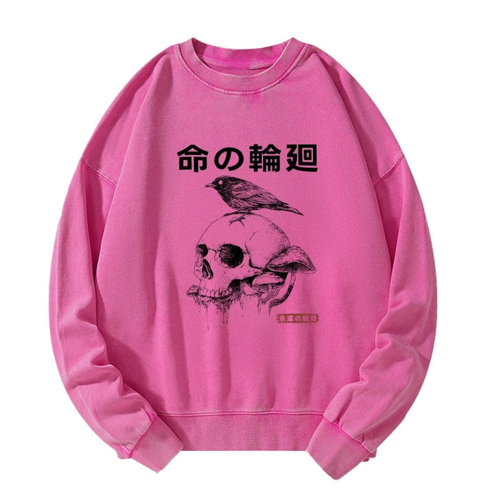 Mushroom Skull Manga Horror Print Washed Sweatshirt