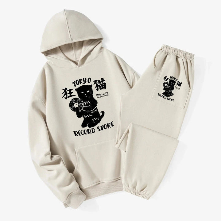 Tokyo Record Store Cat CD Fleece Lined Hoodie Set