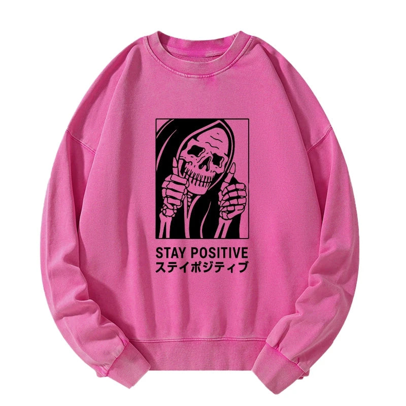 Stay Positive Skeleton Washed Sweatshirt