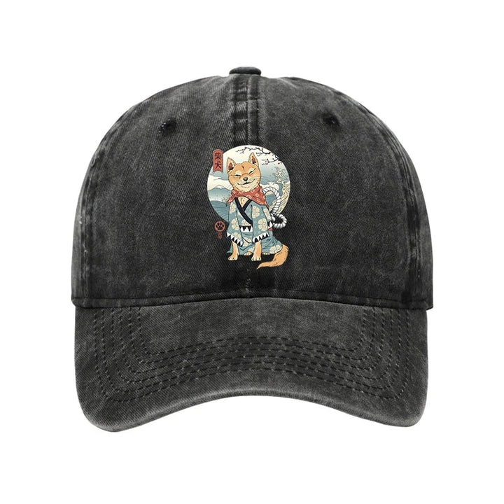 Samurai Shiba Dog Japanese Washed Cap