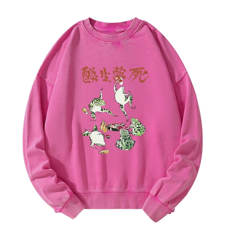 Japanese Frog Osake Kanji Washed Sweatshirt