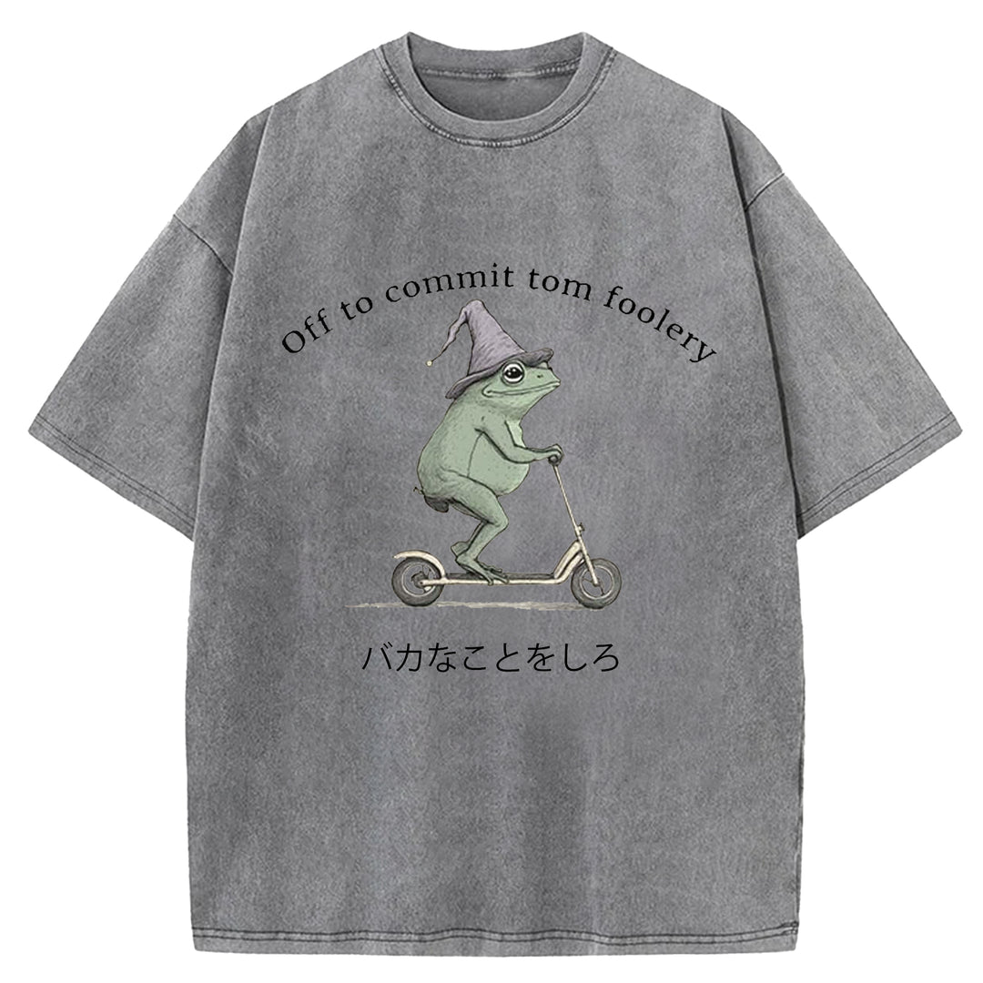 Off To Commit Tom Foolery Vintage Design Washed Crew Neck T-Shirt