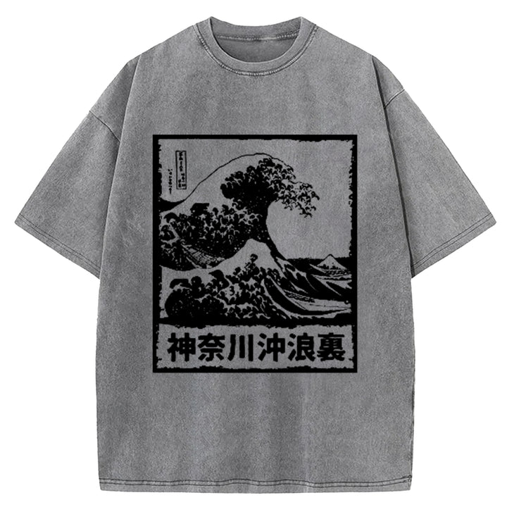 Kanagawa Wave Washed Crew Neck T-Shirt