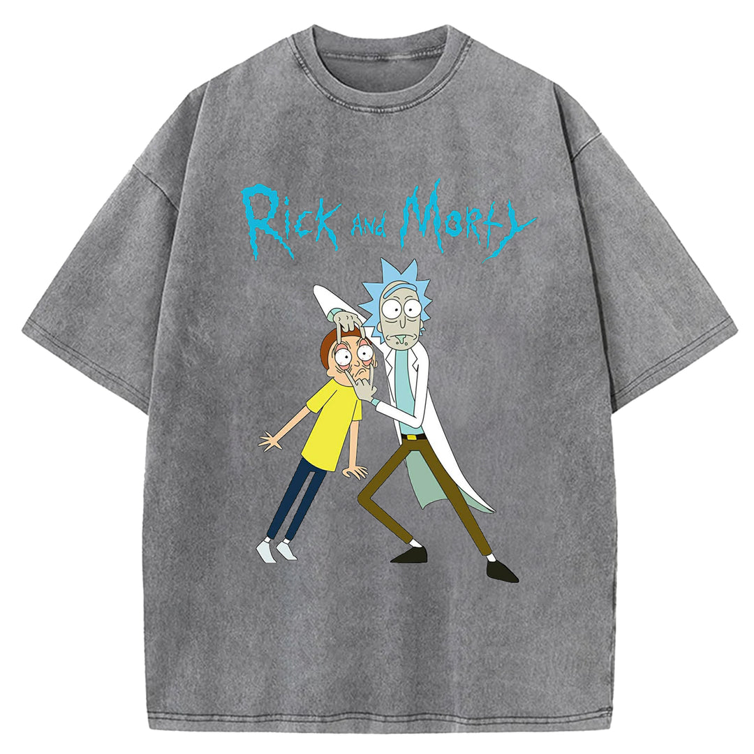 Funny Cartoon Washed Crew Neck T-shirt
