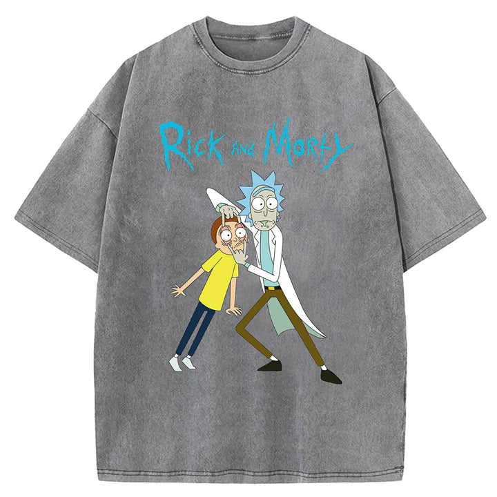 Funny Cartoon Washed Crew Neck T-shirt