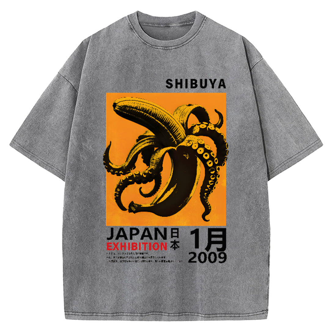 SHIBUYA Vintage Shrimp Japanese Design Washed Crew Neck T-Shirt