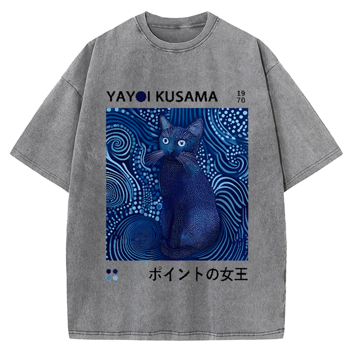 Yayoi Kusama Flower Vintage Japanese Design Washed Crew Neck T-Shirt