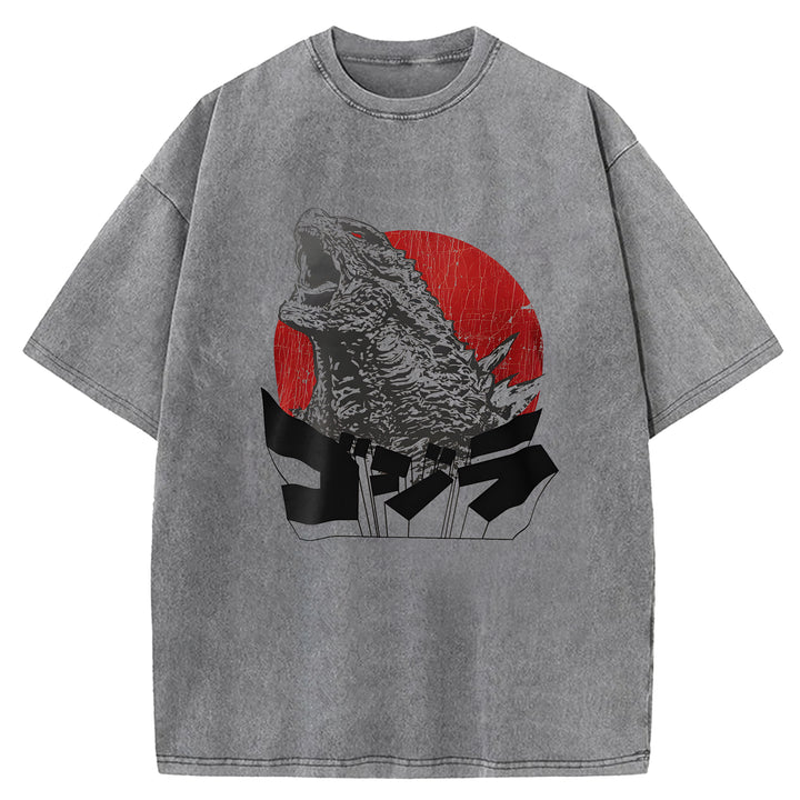 Japanese Godzilla Washed Crew Neck T-Shirt