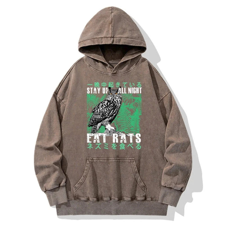Owls Prey On Rats At Night Washed Hoodie