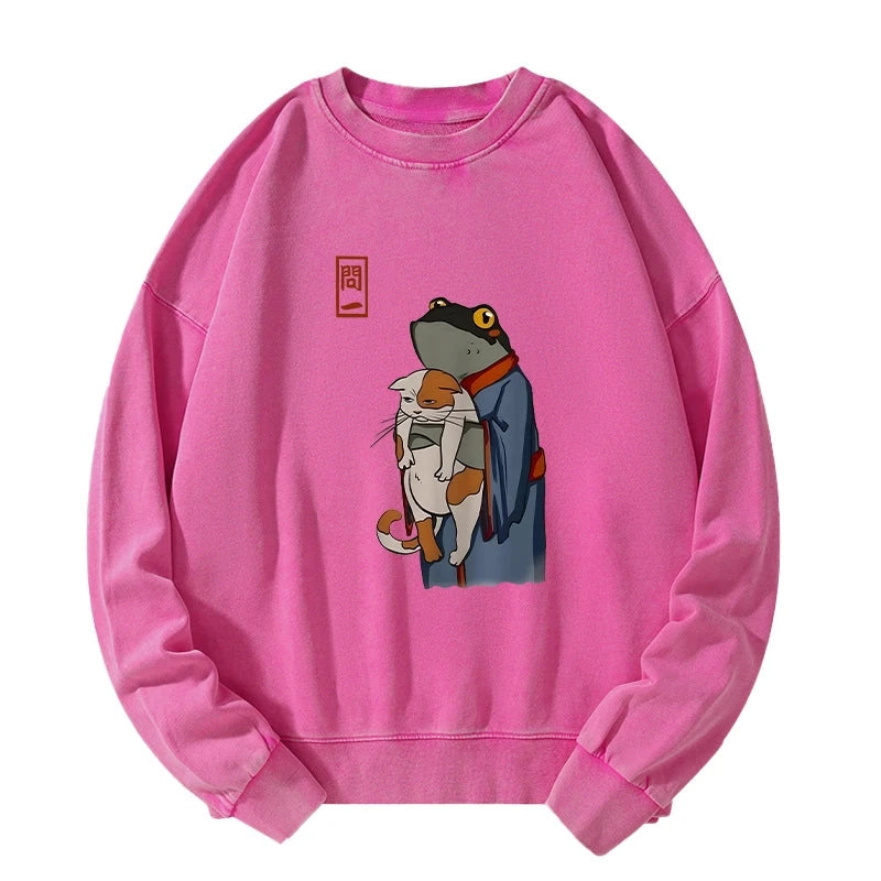 The Frog Holds The Cat Washed Sweatshirt